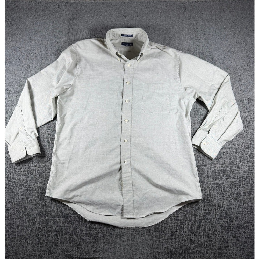 Lands End Original Oxford Button Down Shirt Sage Green 16.5 33 Cotton Blend